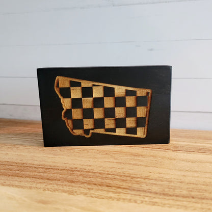 Laser Engraved Mini Checkered State Wood Signs