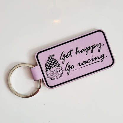 Get Happy Go Racing Gnome Leatherette Racing Themed Key Fob