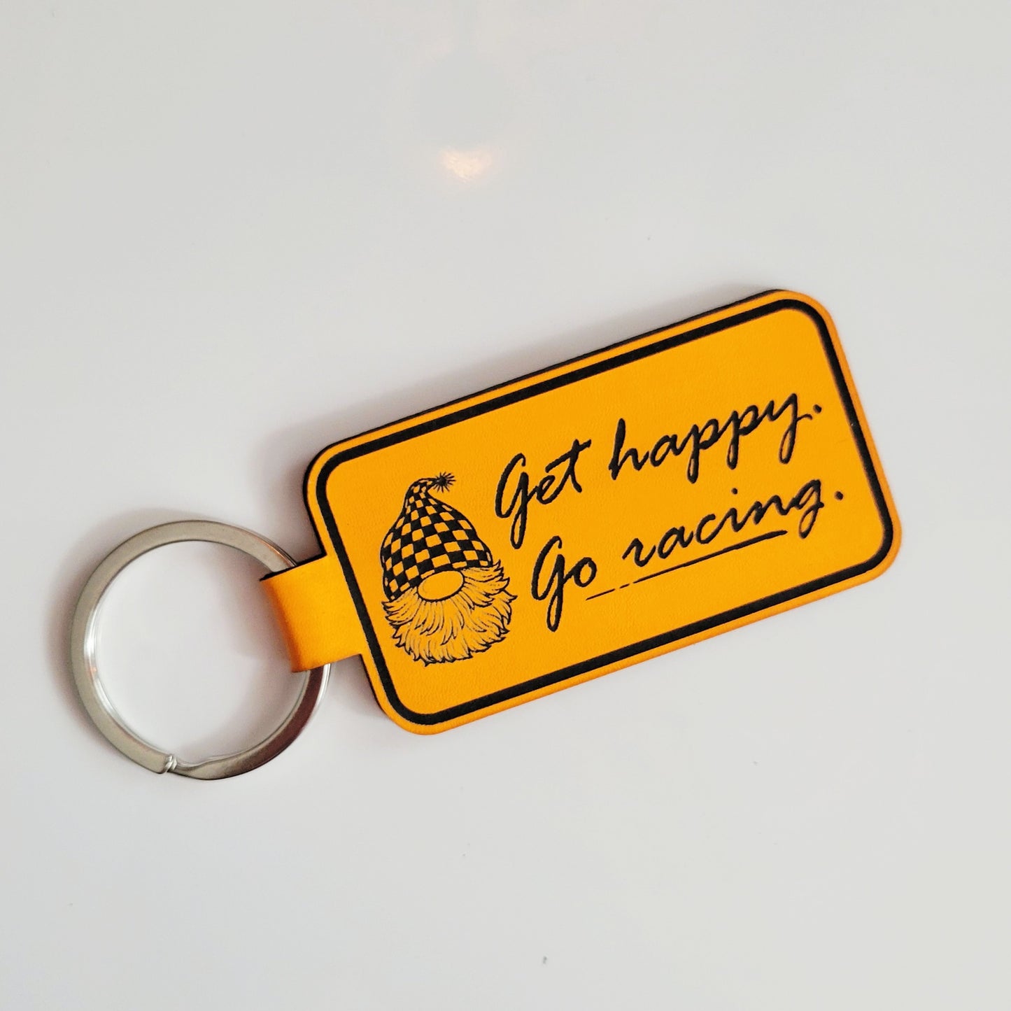 Get Happy Go Racing Gnome Leatherette Racing Themed Key Fob