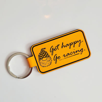 Get Happy Go Racing Gnome Leatherette Racing Themed Key Fob