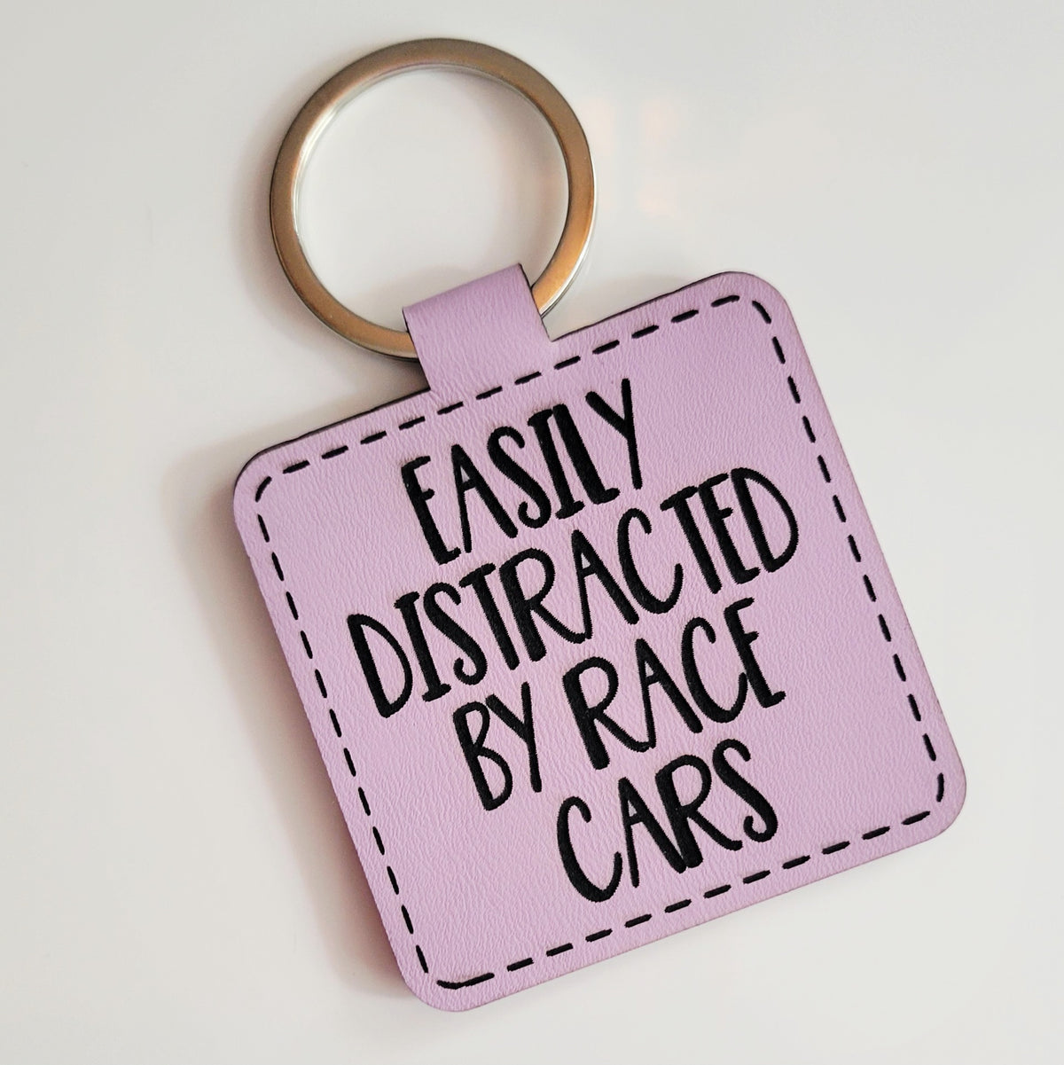 Easily Distracted by Race Cars Leatherette Key Fob