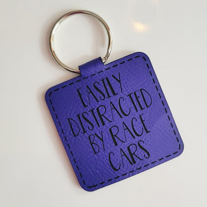 Easily Distracted by Race Cars Leatherette Key Fob