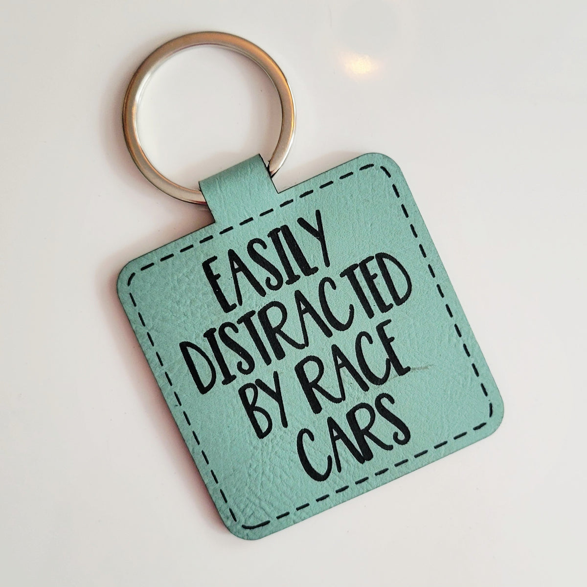 Easily Distracted by Race Cars Leatherette Key Fob