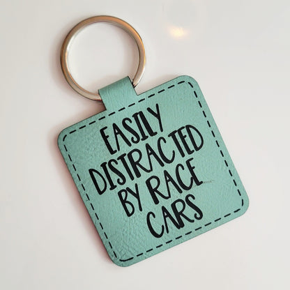Easily Distracted by Race Cars Leatherette Key Fob