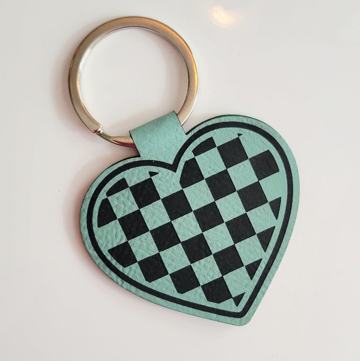Checkered Heart Leatherette Key Fob