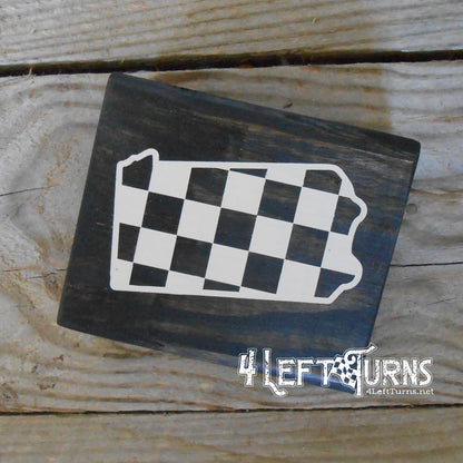 Checkered State Wood Block Signs
