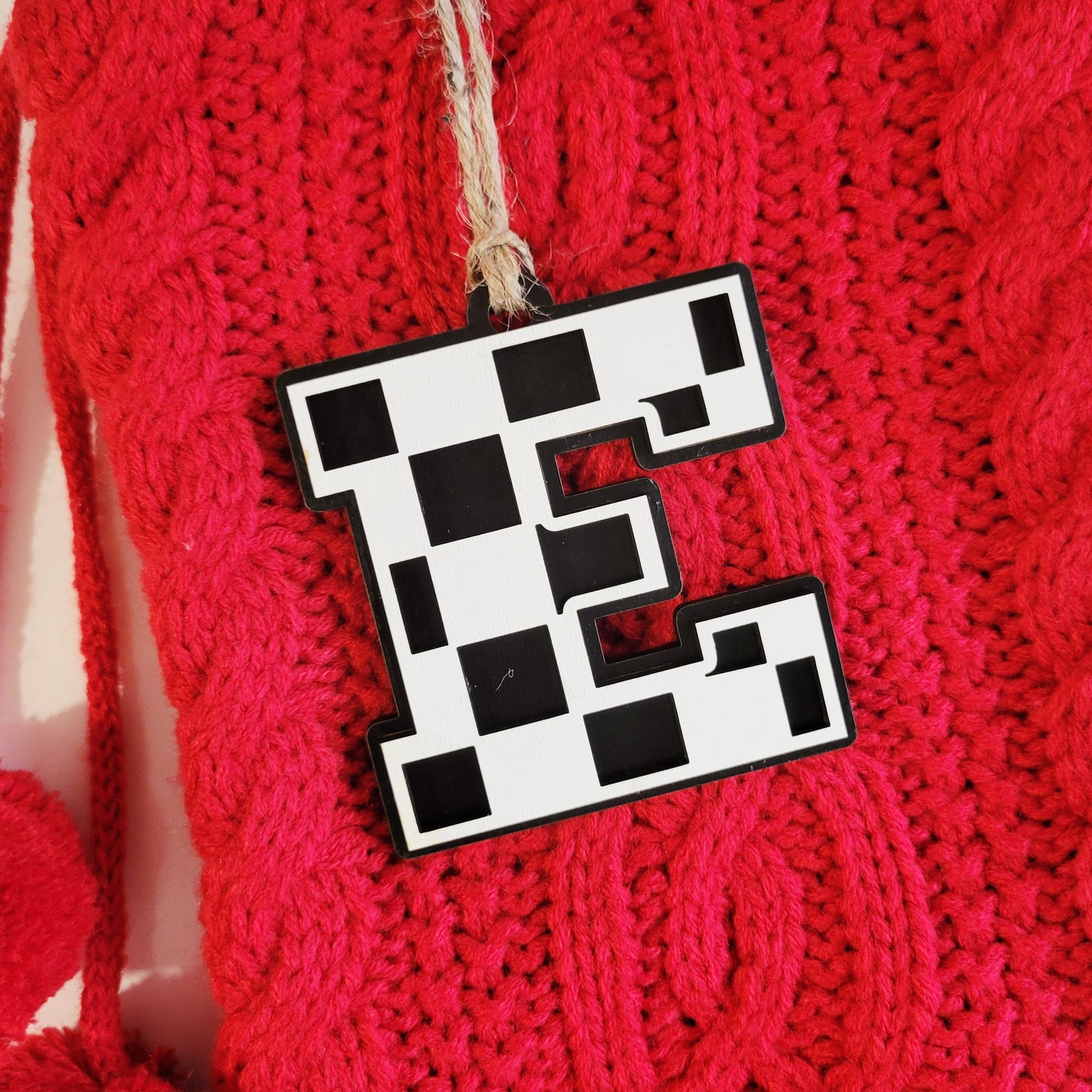 Checkered Letter Christmas Stocking Tag or Ornament