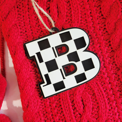 Checkered Letter Christmas Stocking Tag or Ornament