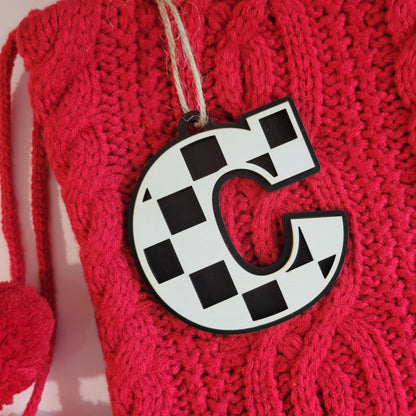 Checkered Letter Christmas Stocking Tag or Ornament