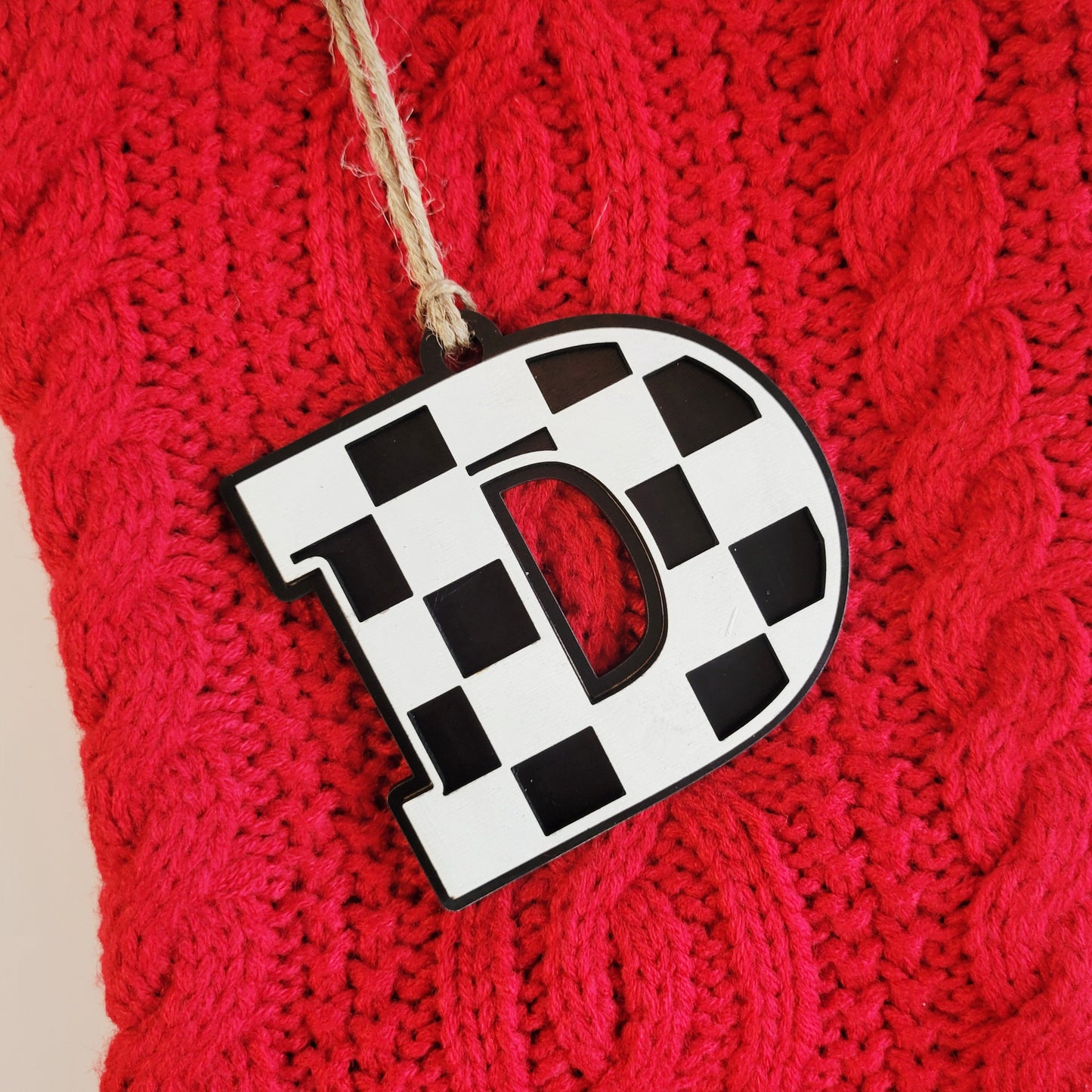 Checkered Letter Christmas Stocking Tag or Ornament