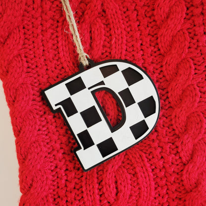 Checkered Letter Christmas Stocking Tag or Ornament