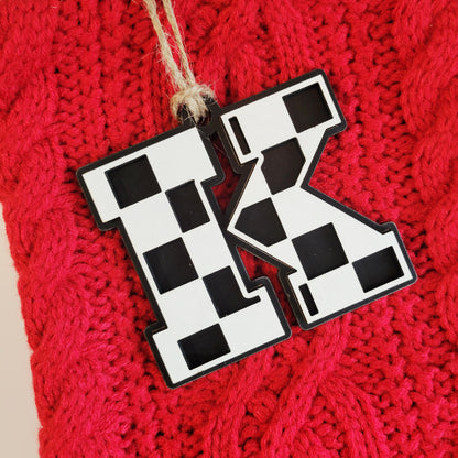 Checkered Letter Christmas Stocking Tag or Ornament