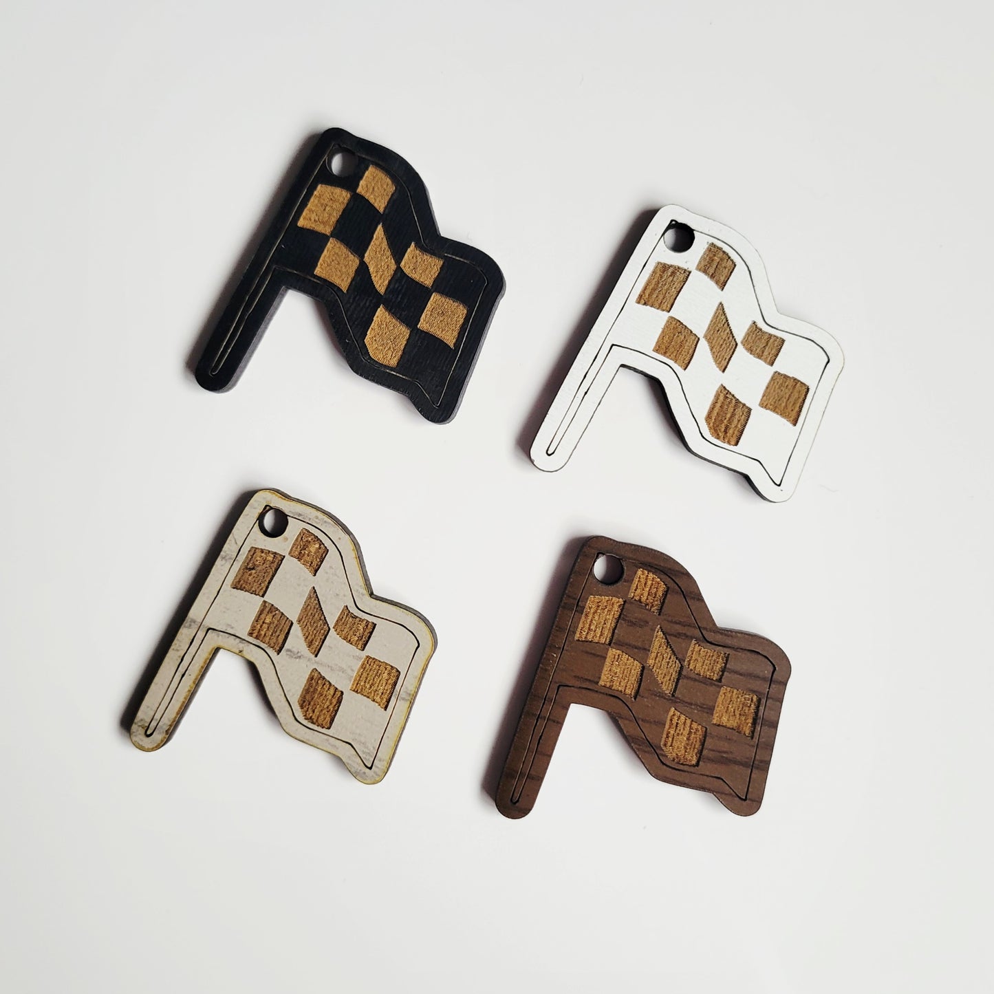 Wavy Checkered Flag Silicone Bead Wristlet Bracelet Key Ring with Charm