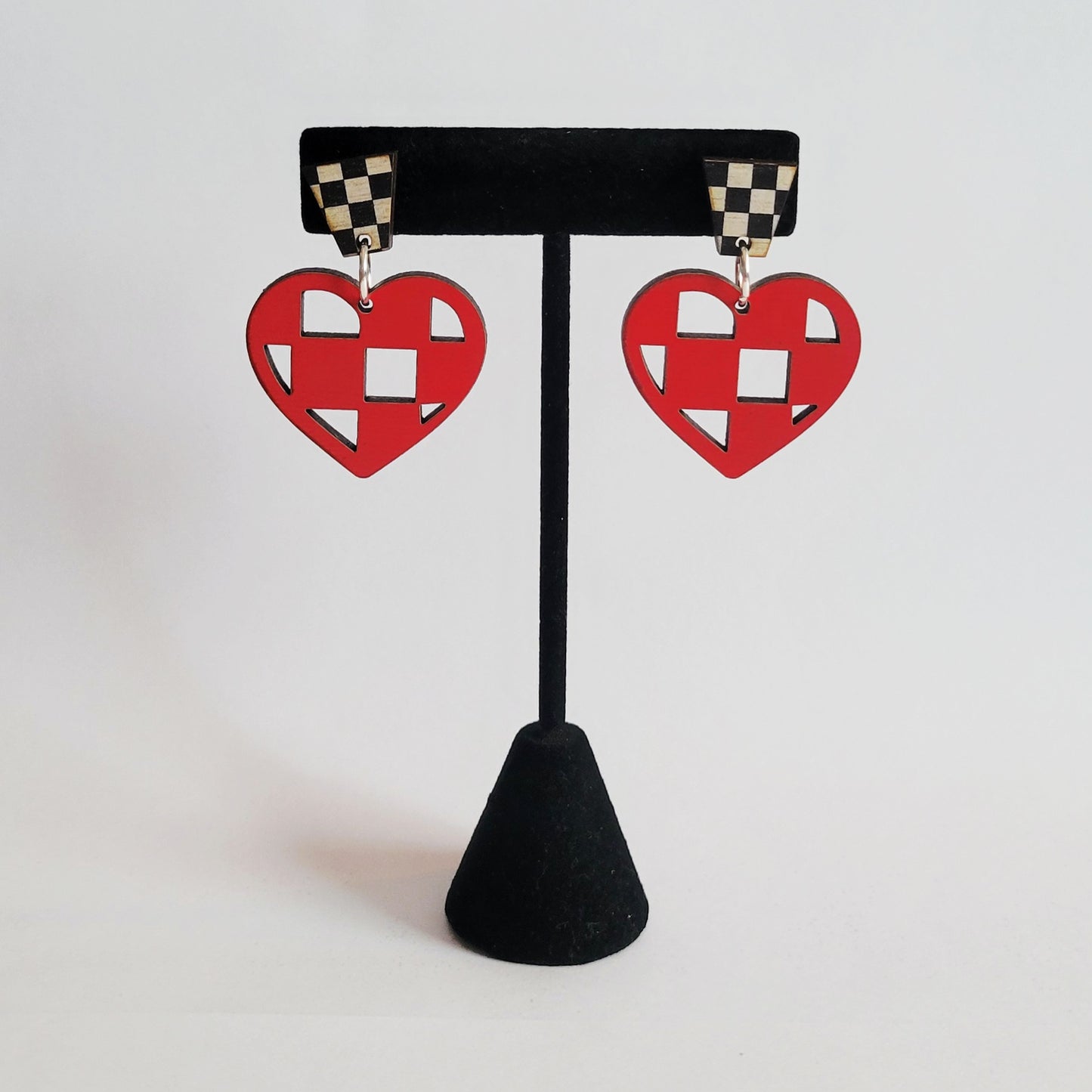 Checkered Heart Silhouette Earrings