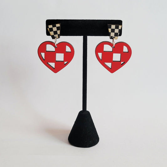 Checkered Heart Silhouette Earrings