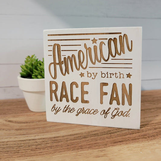 American Race Fan Laser Engraved Mini Wood Sign