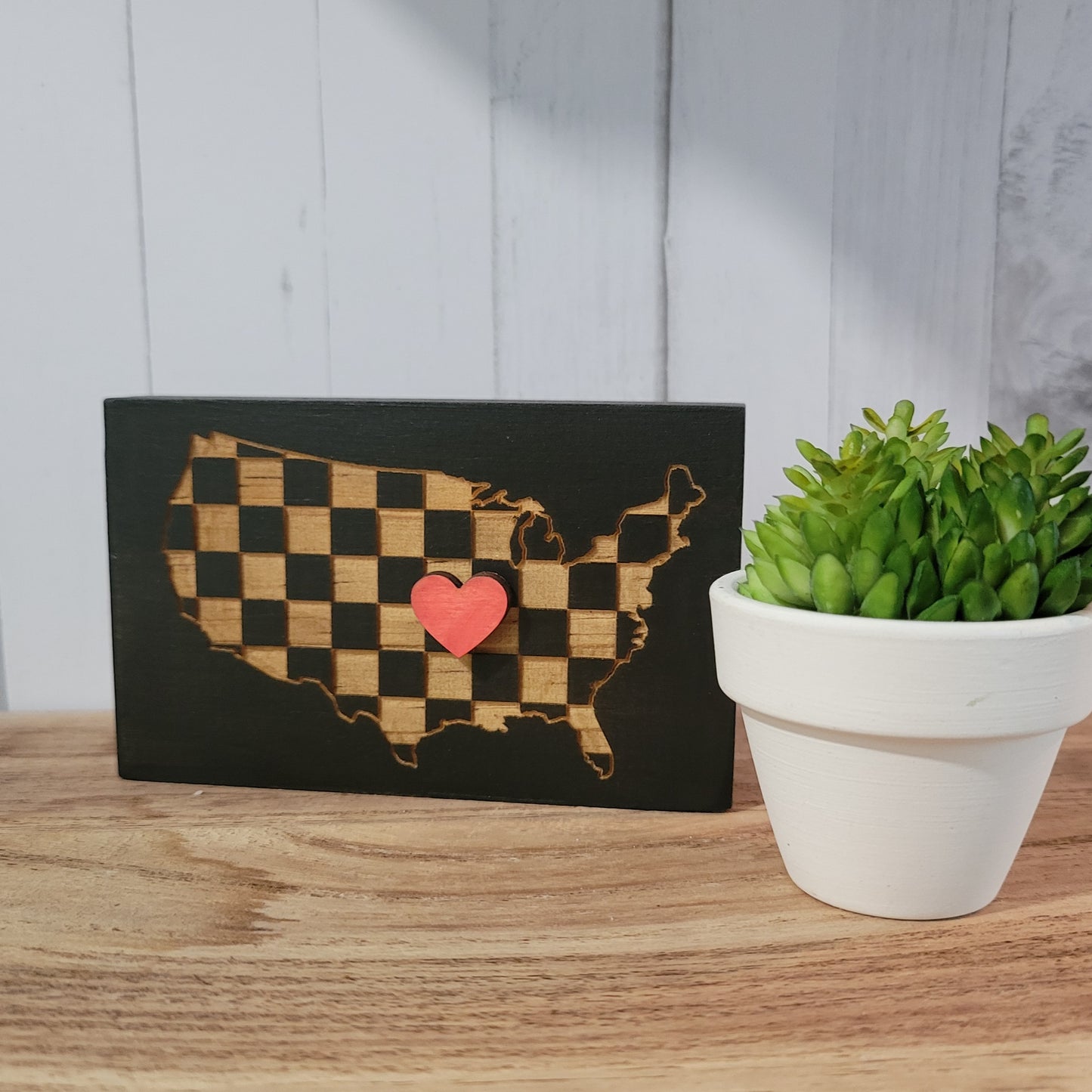 Laser Engraved Mini Checkered State Wood Signs