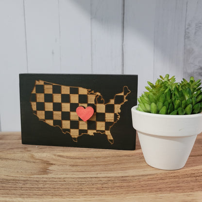 Laser Engraved Mini Checkered State Wood Signs