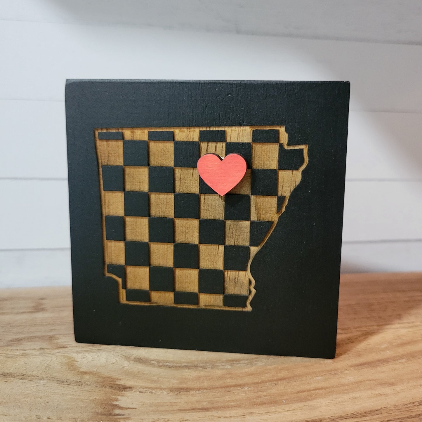 Laser Engraved Mini Checkered State Wood Signs