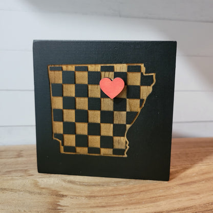 Laser Engraved Mini Checkered State Wood Signs