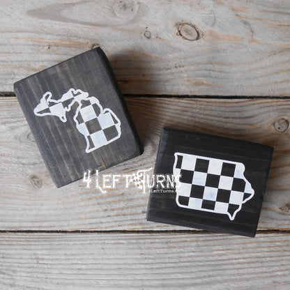 Checkered State Wood Block Signs