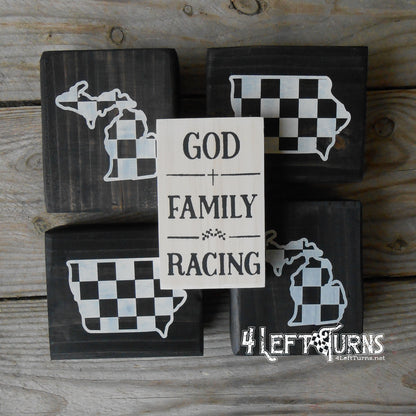 Checkered State Wood Block Signs
