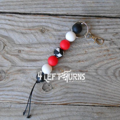 Wavy Checkered Flag Silicone Bead Key Fob with Charm & Tassel