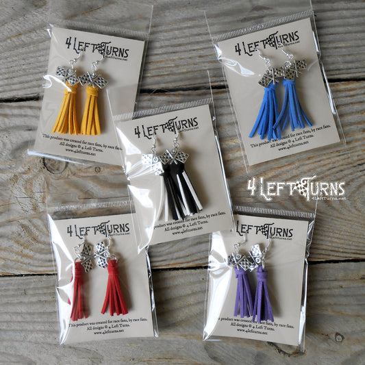 RTS Tassel Earrings with Checkered Flag Charms