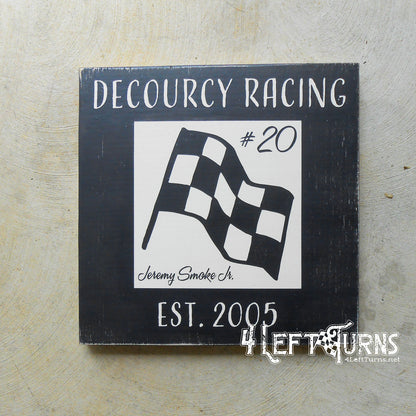 Vintage Look Personalized Race Team Established Painted Wood Sign Checkered Flag